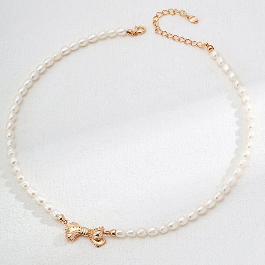 White Pearl Butterfly Knot Choker