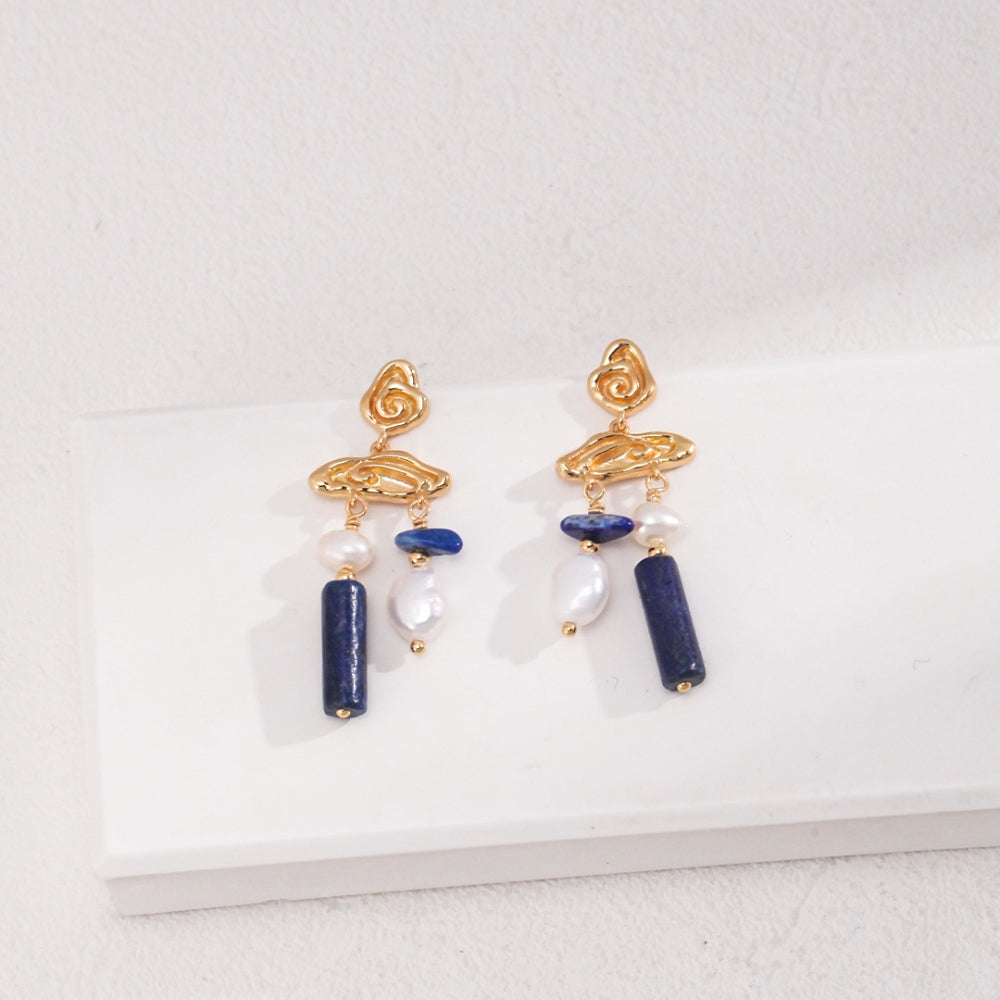 Vintage Lapis Lazuli Pearl Drop Earrings