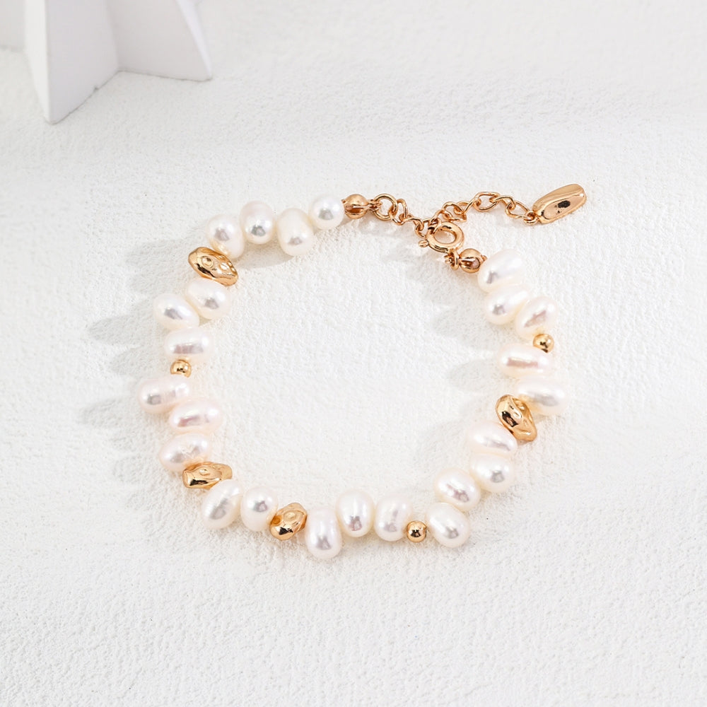 Vintage Gold Petal Pearl Bracelet