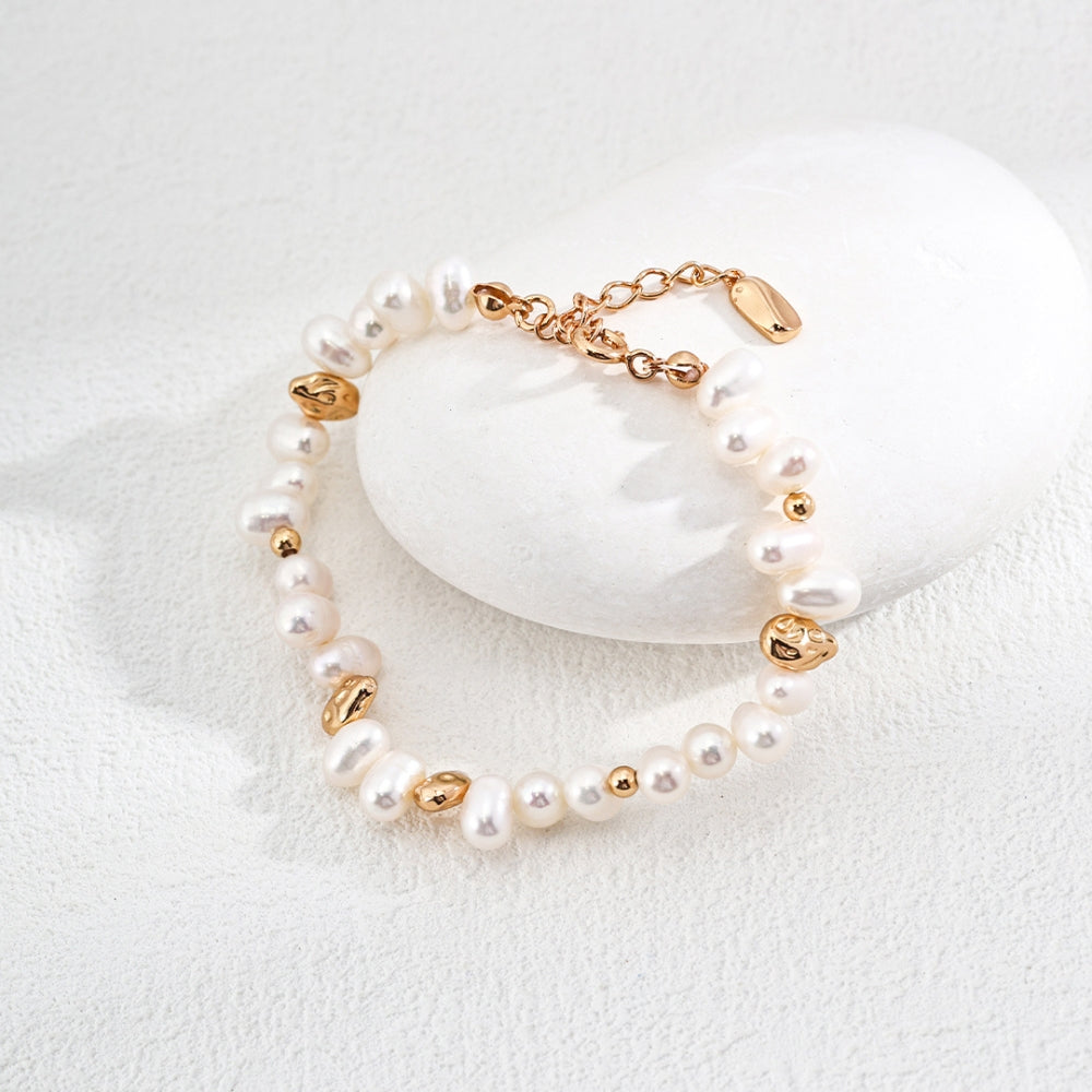 Vintage Gold Petal Pearl Bracelet