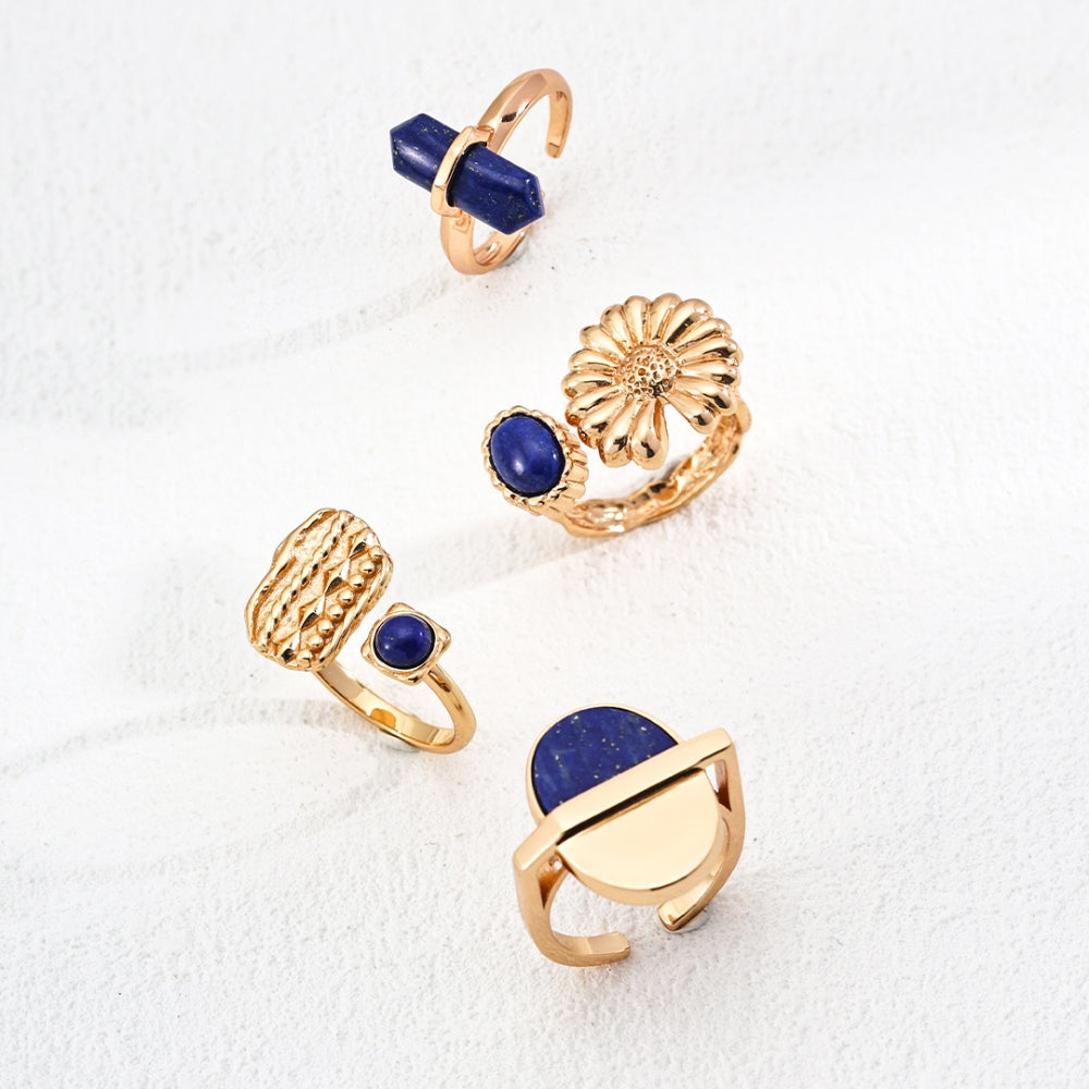 Vintage Gold Geometric Lapis Lazuli Ring