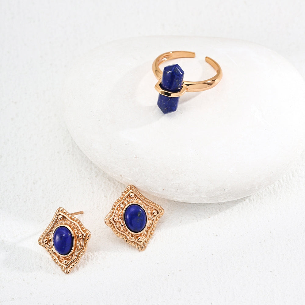 Vintage Gold Geometric Lapis Lazuli Ring