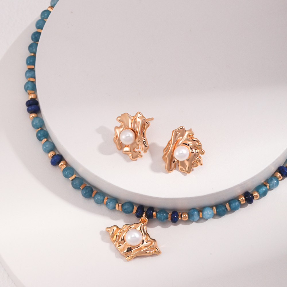 Natural Amazonite Lapis Pearl Necklace