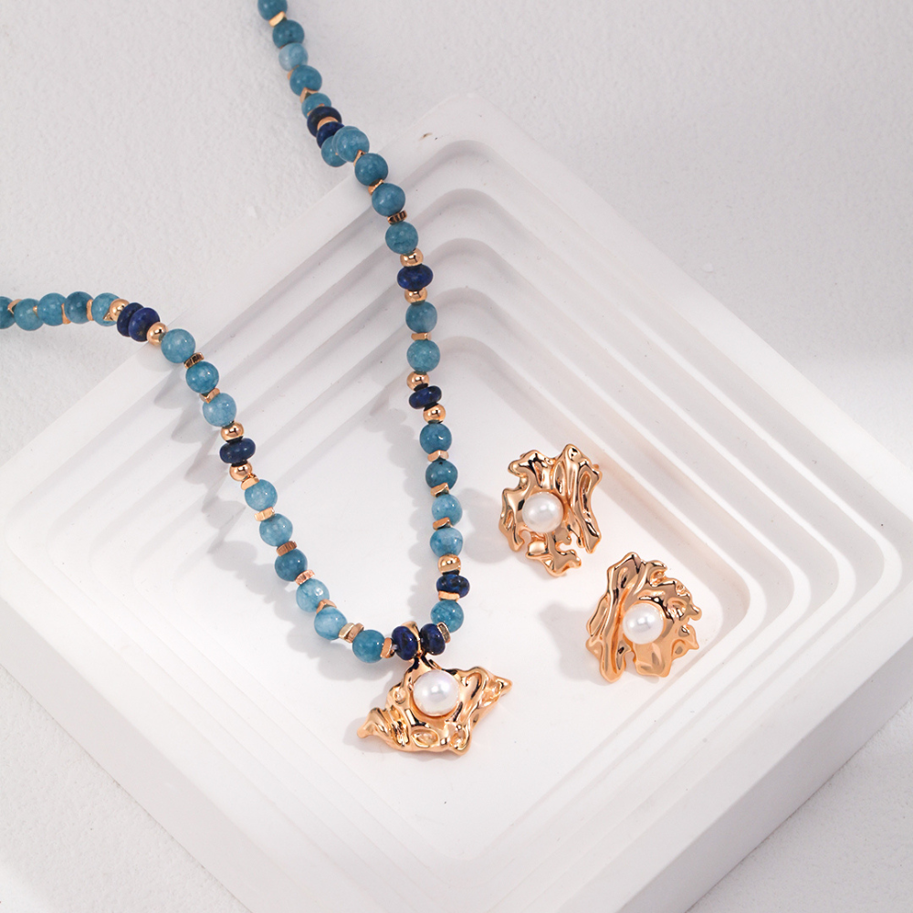 Natural Amazonite Lapis Pearl Necklace
