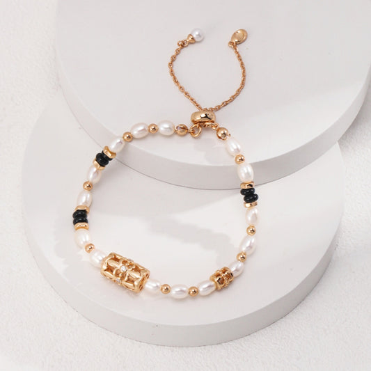 Vintage Pearl Gold-Black Bracelet