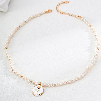 Vintage Gold Dripping Enamel Rose Pearl Pendant
