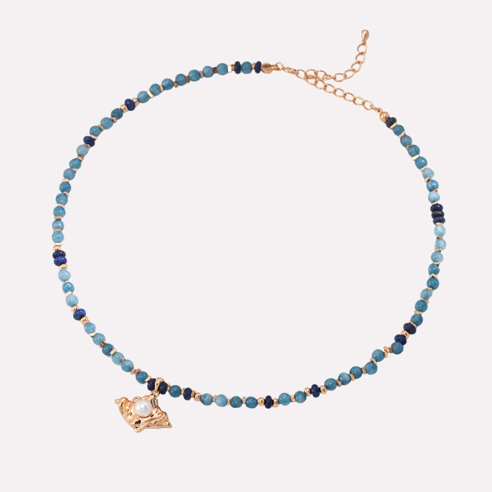 Natural Amazonite Lapis Pearl Necklace