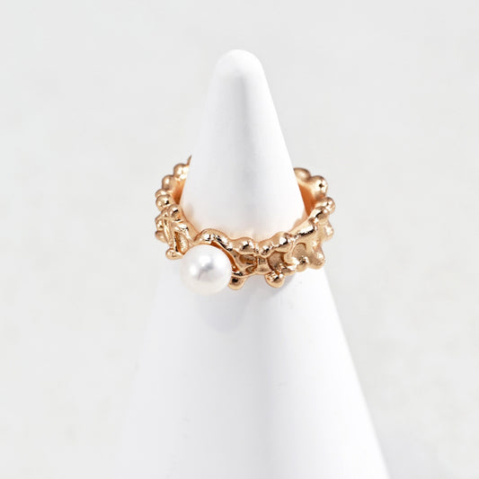 Vintage Gold Wave Pearl Ring