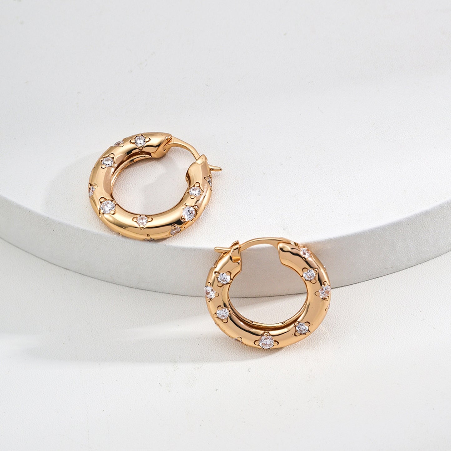 Vintage Gold Hoop Earrings Featuring Zircon Stones