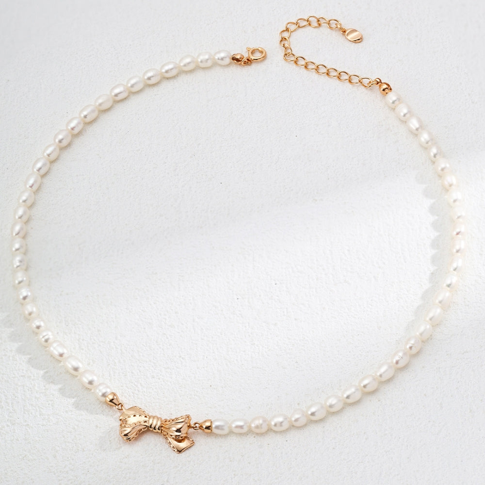 White Pearl Butterfly Knot Choker