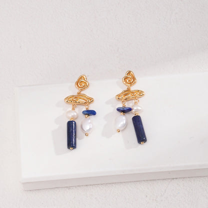 Vintage Lapis Lazuli Pearl Drop Earrings
