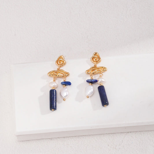 Vintage Lapis Lazuli Pearl Drop Earrings