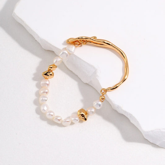 Fluid Silver Gold Pearl Bracelet