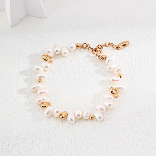 Vintage Gold Petal Pearl Bracelet