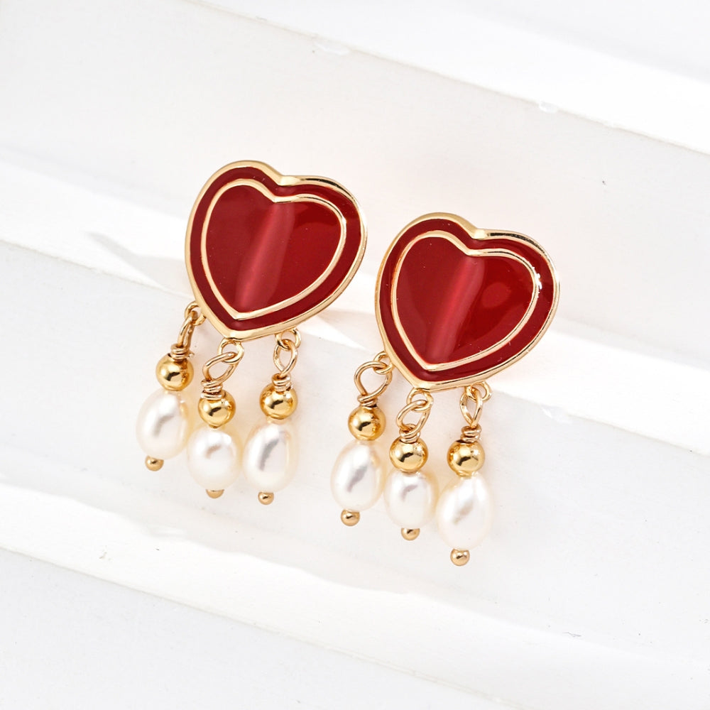 Red Drop Glaze Love Earrings