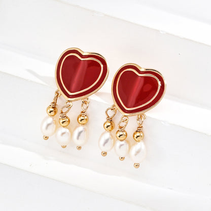 Red Drop Glaze Love Earrings