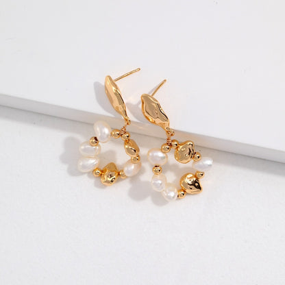 Vintage Gold Pearl Hoop Earrings