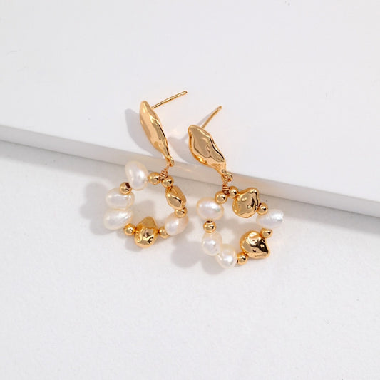 Vintage Gold Pearl Hoop Earrings