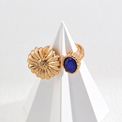 Vintage Gold Lapis Lazuli Flower Ring