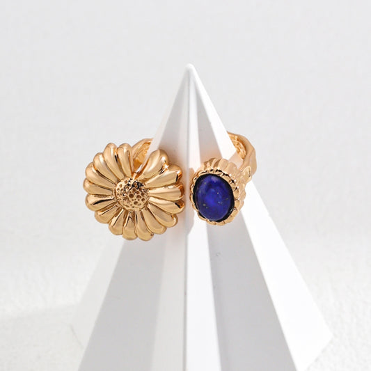 Vintage Gold Lapis Lazuli Flower Ring