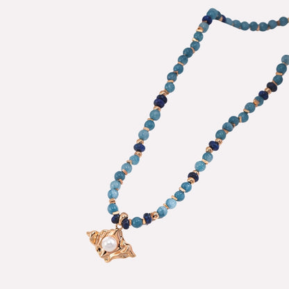 Natural Amazonite Lapis Pearl Necklace