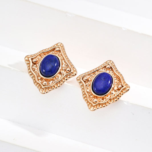 Vintage Gold Regal Lapis Lazuli Earrings