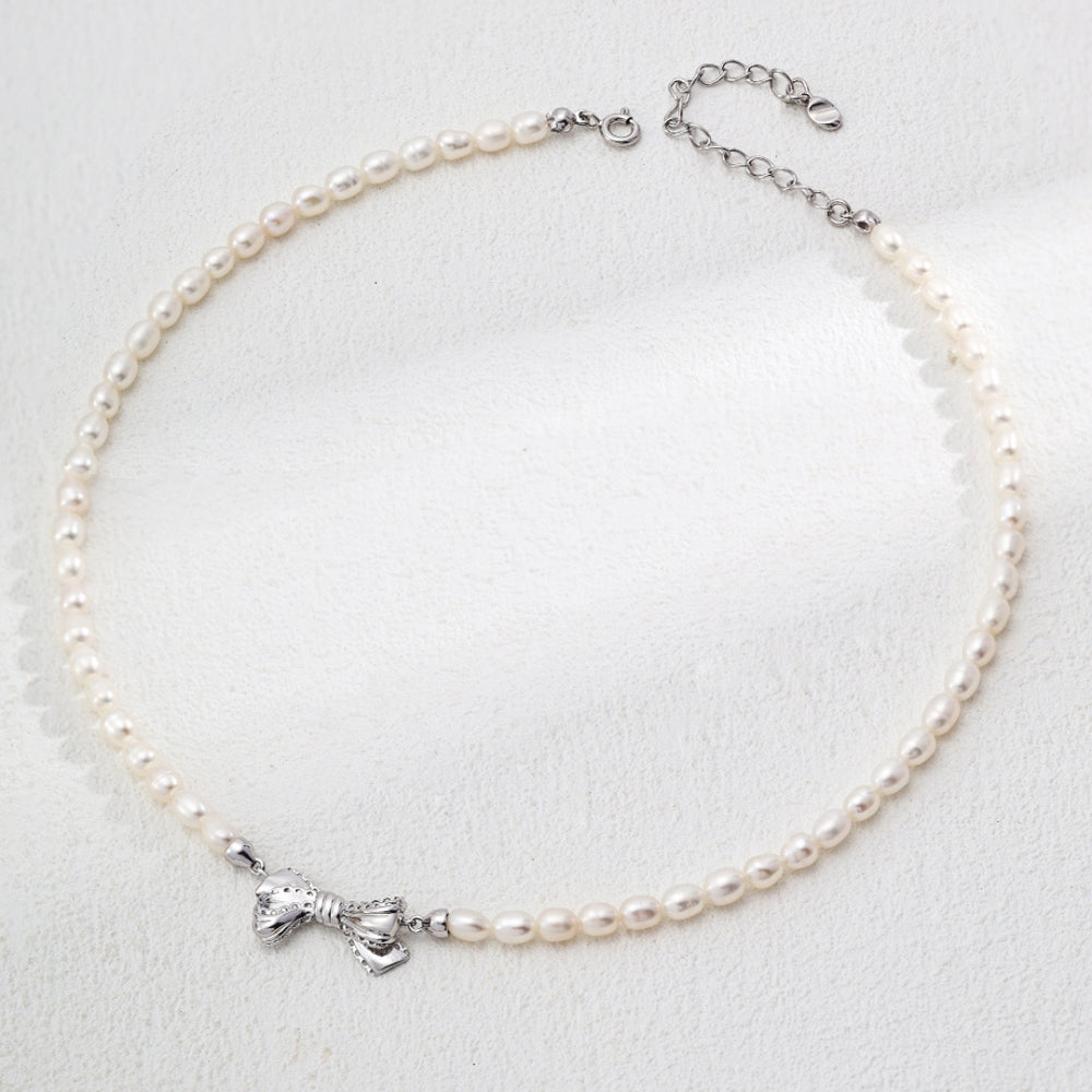 White Pearl Butterfly Knot Choker