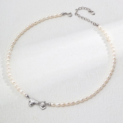 White Pearl Butterfly Knot Choker