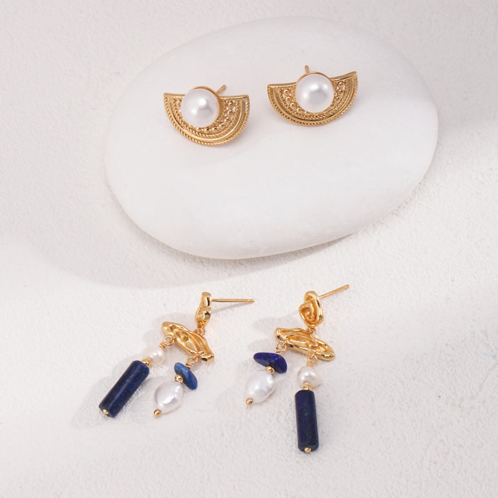 Vintage Lapis Lazuli Pearl Drop Earrings