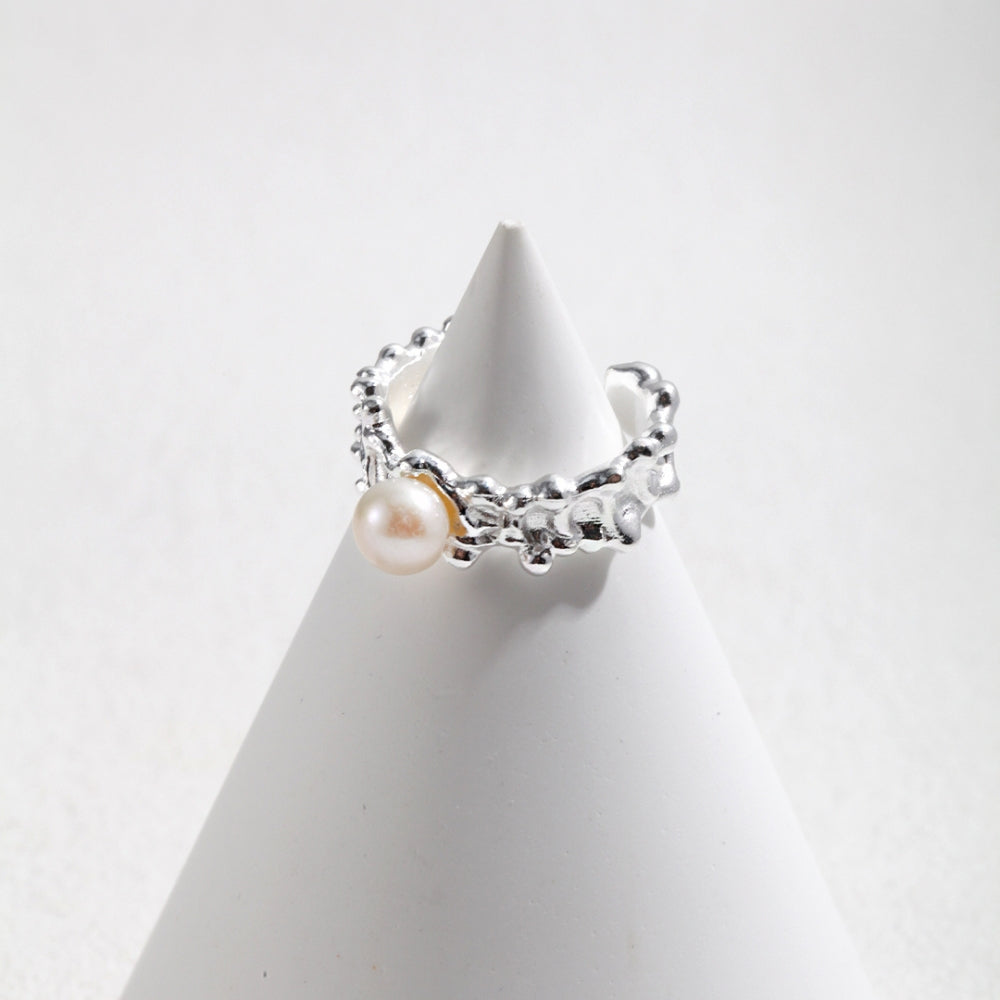 Vintage Sliver Wave Pearl Ring