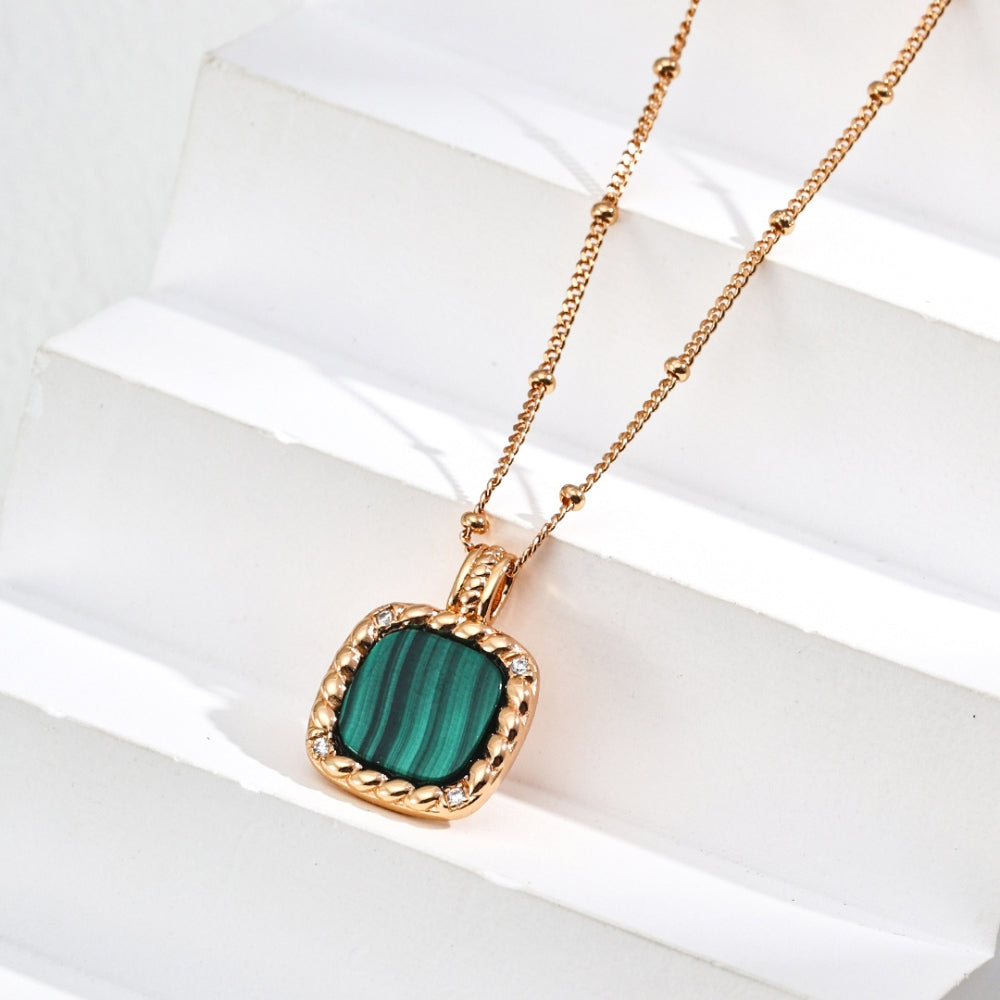 Matte Gold CZ Malachite Chain Necklace