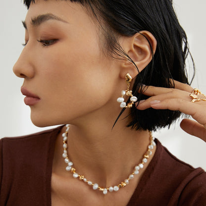 Vintage Gold Pearl Hoop Earrings