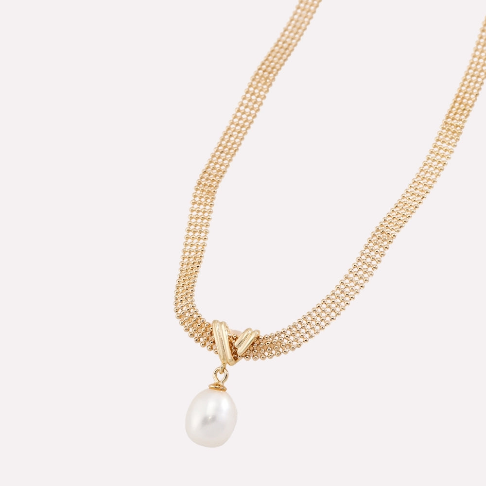 Vintage Gold Lace Pearl Necklace