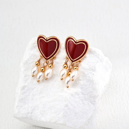 Red Drop Glaze Love Earrings