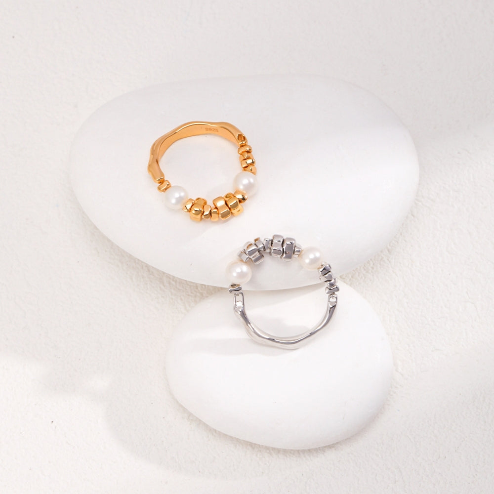 Silver Pearl Starlight Ring