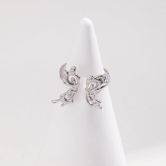 Vintage Platinum-Finish Butterfly Ring