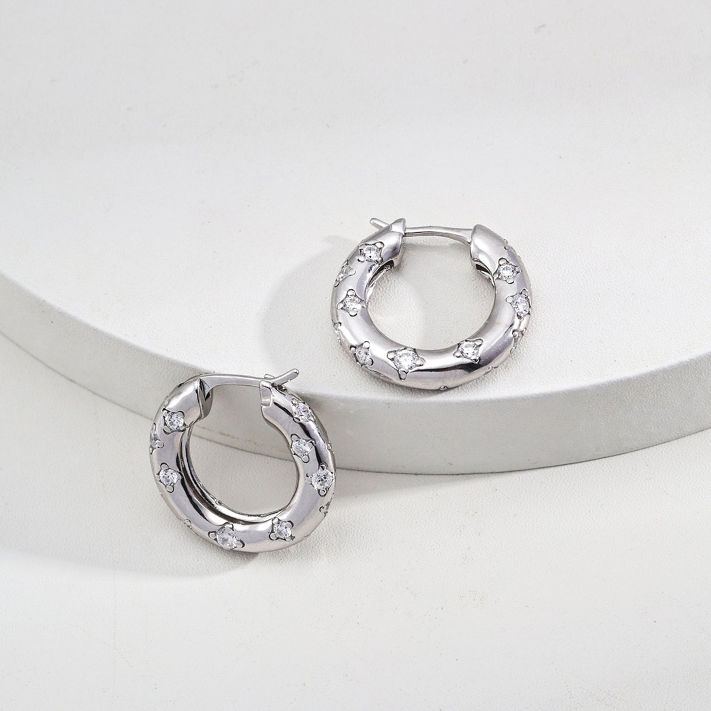 Vintage Platinum Hoop Earrings Featuring Zircon Stones