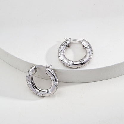 Vintage Platinum Hoop Earrings Featuring Zircon Stones