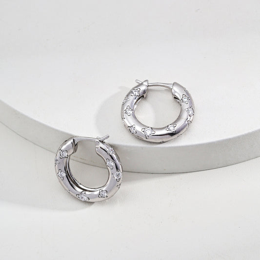 Vintage Platinum Hoop Earrings Featuring Zircon Stones