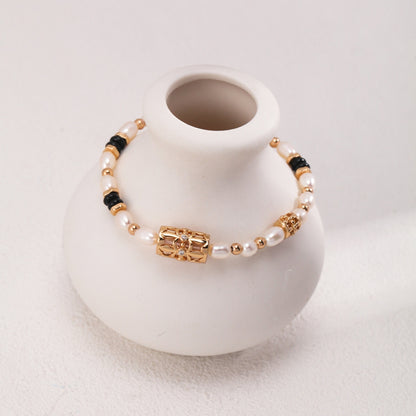 Vintage Pearl Gold-Black Bracelet
