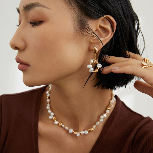 Vintage Gold Pearl Cluster Necklace