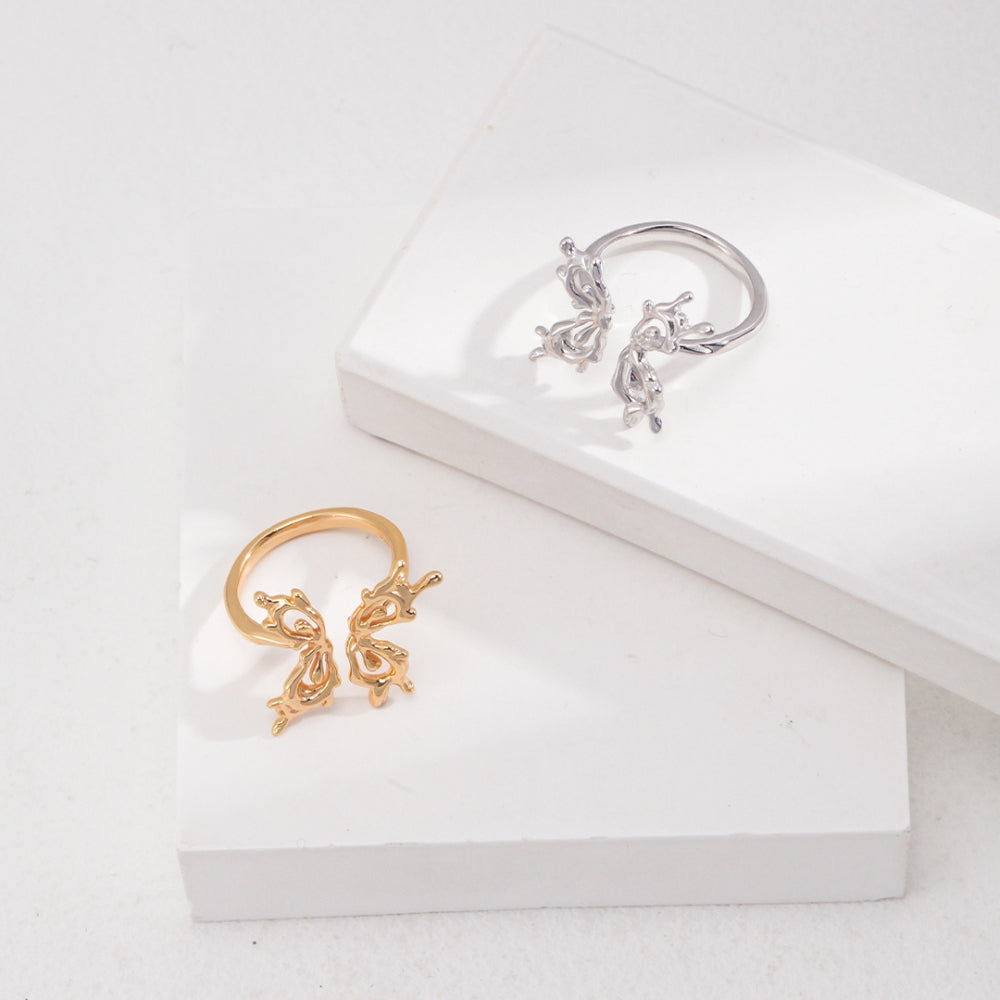 Vintage Platinum-Finish Butterfly Ring
