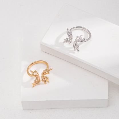 Vintage Platinum-Finish Butterfly Ring