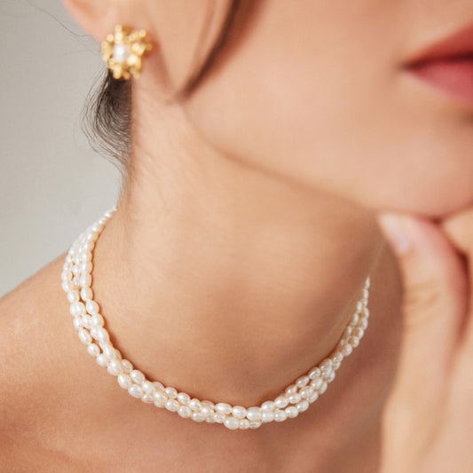 Vintage Gold Rice Pearl Choker Necklace