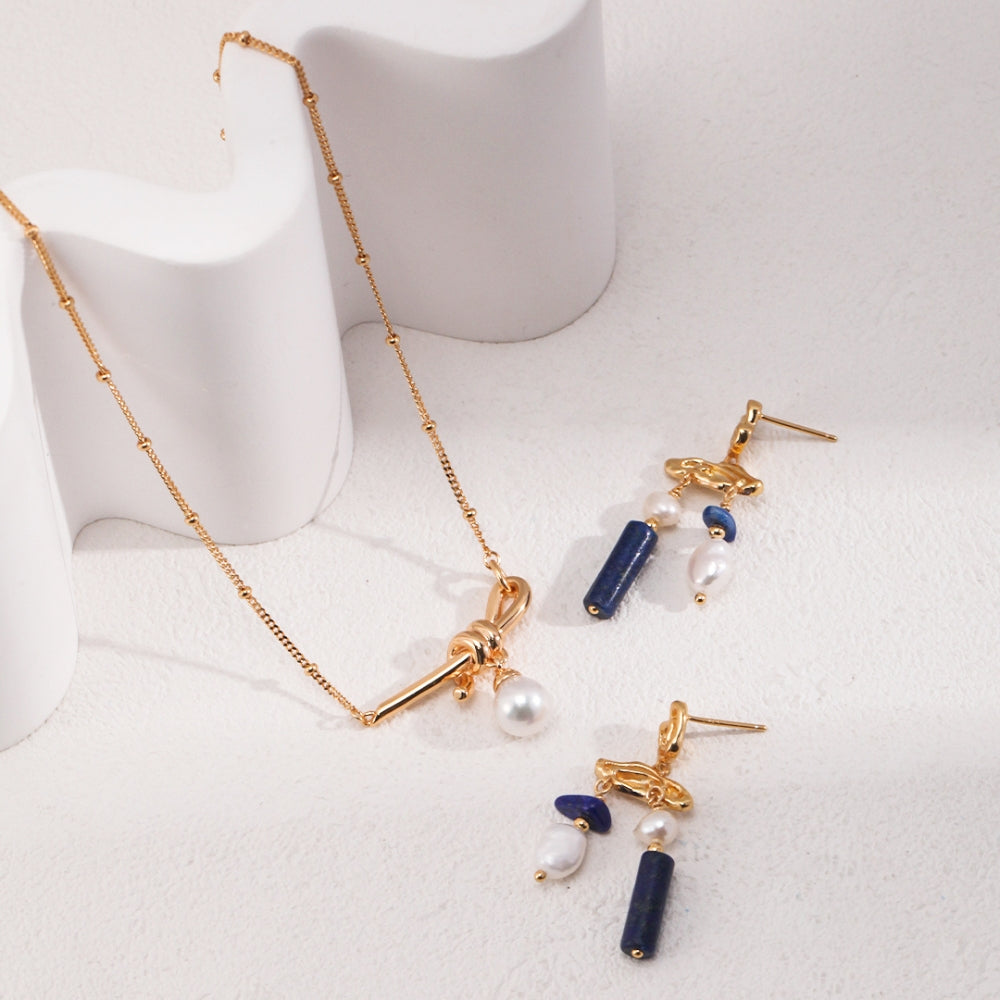 Vintage Lapis Lazuli Pearl Drop Earrings