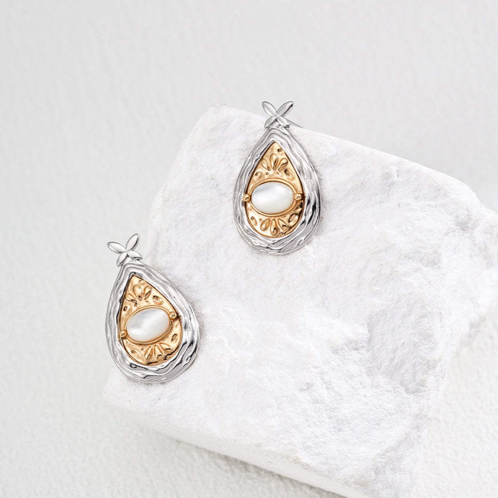 Vintage Elegance Gold and Silver Floral Drop Earrings
