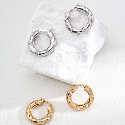 Vintage Gold Hoop Earrings Featuring Zircon Stones
