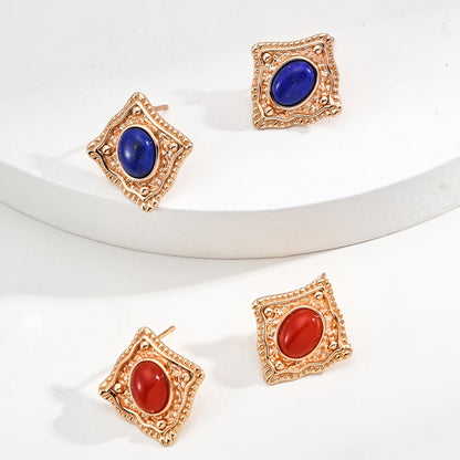 Vintage Gold Regal Lapis Lazuli Earrings