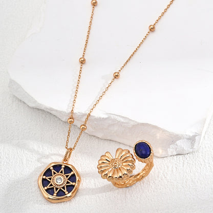 Vintage Gold Lapis Lazuli Flower Ring
