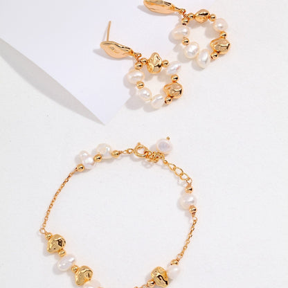 Vintage Gold Pearl Hoop Earrings